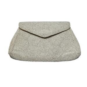 Ritter It's In The Bag Cream Color Beaded Clutch VGC Vintage Satin Interior